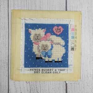 Vintage 90s Cross Stitch "Love Ewe" Mama Sheep & Baby, 5x5